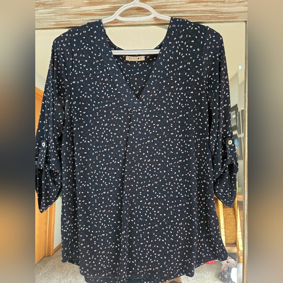 Beacon Tops - 3 For $30 Beacon Black Blouse with White Dots